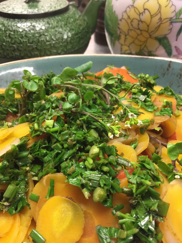 Carrots on the side with celeriac and watercress